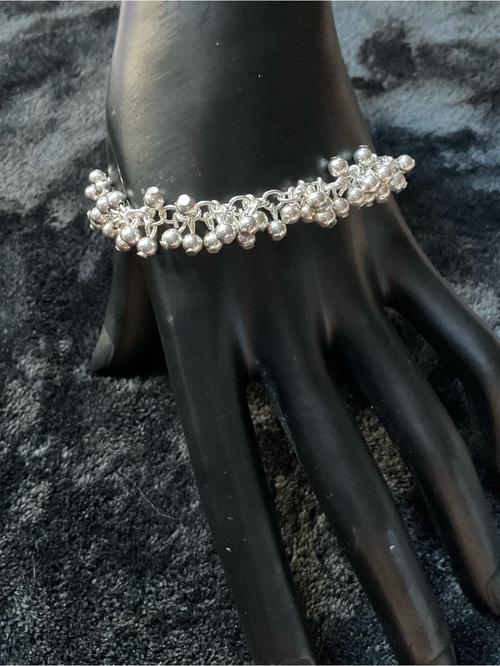 Solid Sterling Silver Beaded Cluster Bracelet - Silver